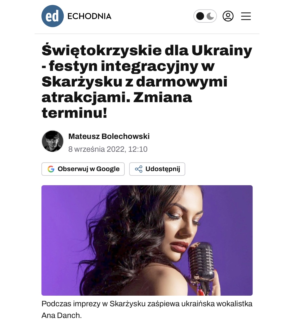 Echo Dnia – Świętokrzyskie dla Ukrainy – Ana Danch (2022)