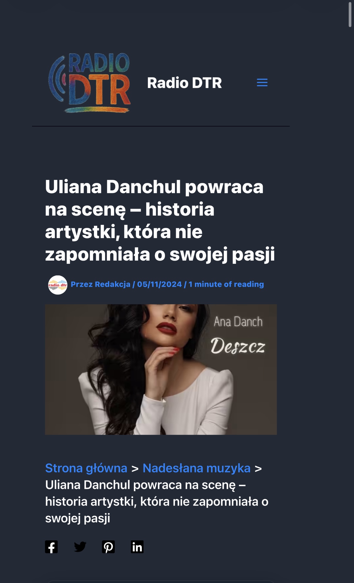 Radio DTR Artist Profile – Uliana Danchul / Ana Danch (2024)